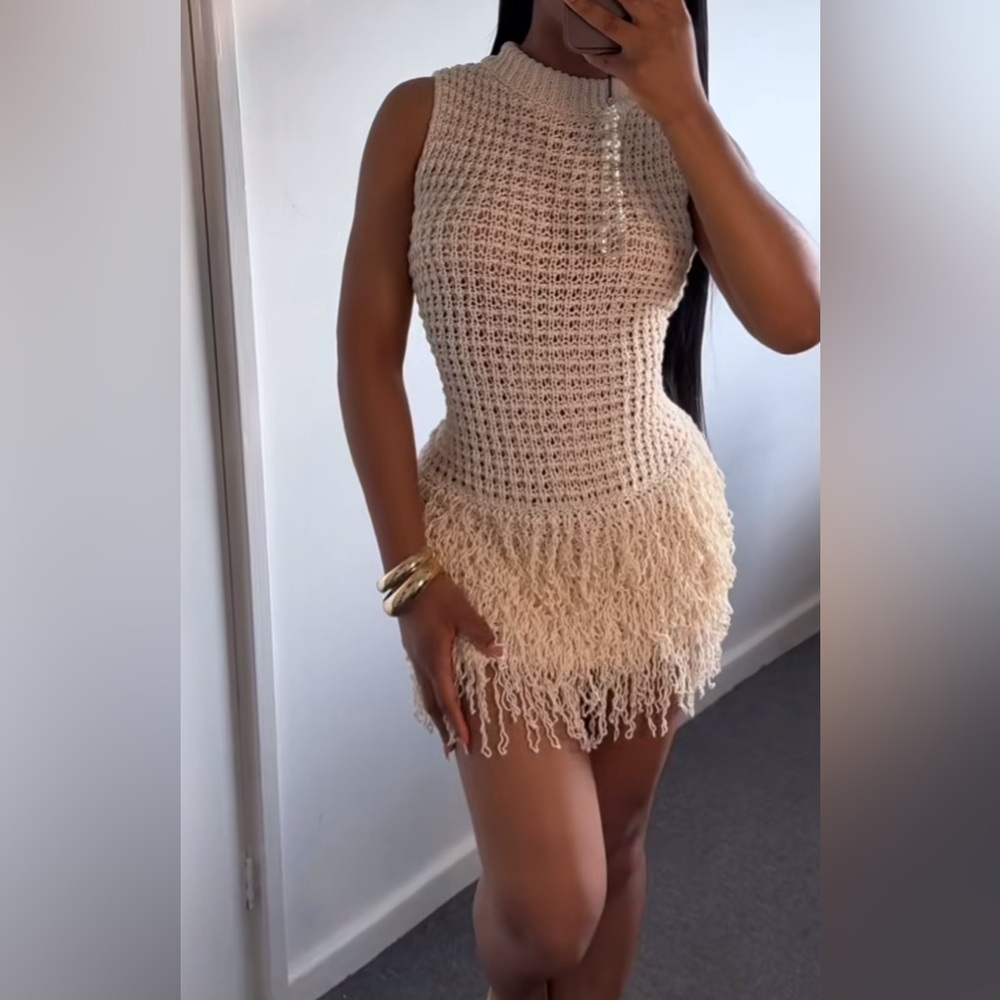 Fringed knit dress small